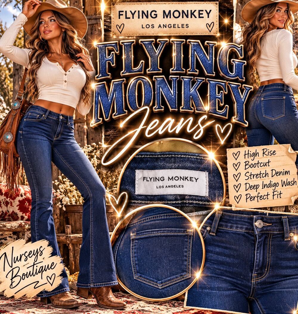 Flying Monkey Jeans Dark Wash High Rise Slim Bootcut Stretch Denim Plus Size